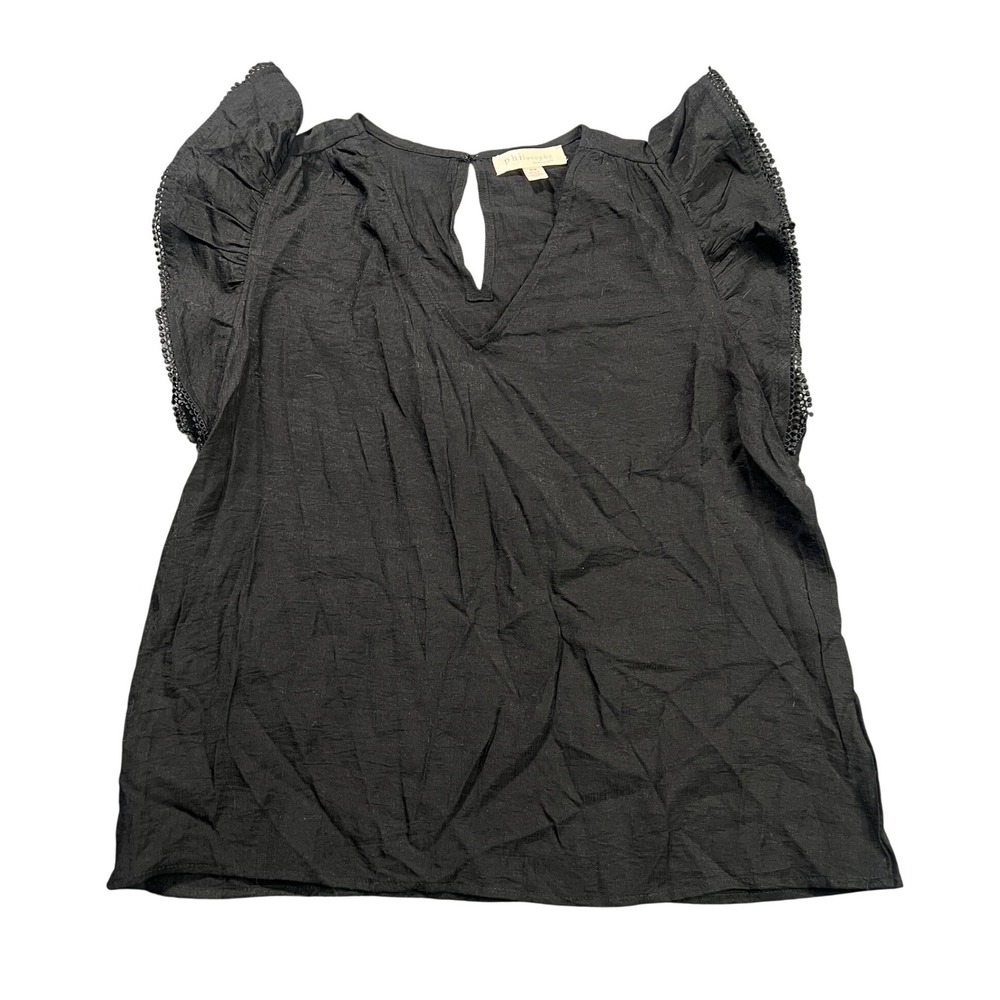 Philosophy Republic Clothing Women's Medium Black Flutter Ruffle Sleeve Blouse